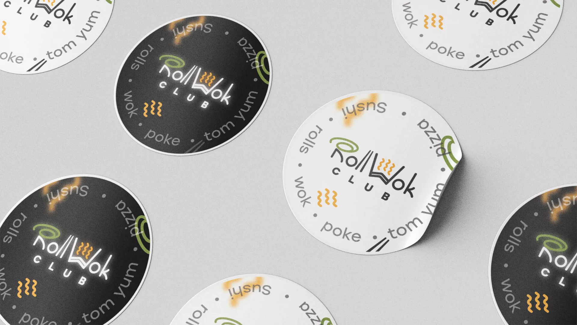 Разработка дизайна наклеек для суши-бара «Roll Wok Club» в Орехово-Зуево Разработка наклеек для суши-бара «Roll Wok Club» в Орехово-Зуево